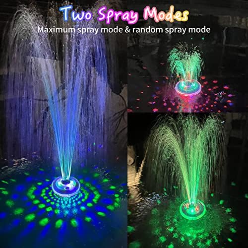 Floating Water Fountain with Underwater Lights, Rechargeable Battery Powered Pump Outdoor, 2 Modes Sprinkler Waterfall Fountain for Inground Above Ground Pool, Pond-Blue-1PC