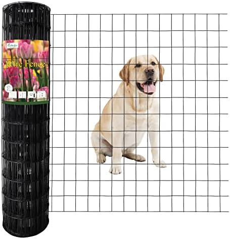 Black PVC Coated Welded Wire Fence 36 Inch x 50 Foot, 2 Inch x 3 Inch 16GA, Garden Border Fencing Roll Vinyl Coating Metal Wire Mesh for Yard Vegetable Plant Protection Poultry Netting