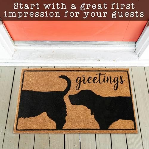 MAINEVENT Funny Dog Greetings Welcome Mat for Front Door, 30x17 Inch, Dog Mat Outdoor Door Mat w/Non-Slip PVC Backing
