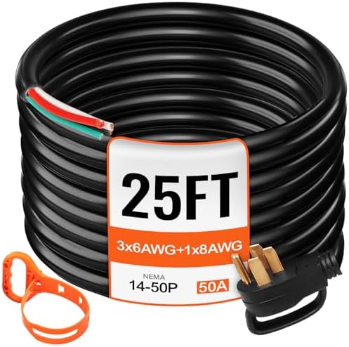 VEVOR 25 FT 50 Amp Generator Extension Cord 6 Gauge STW 6/3+8/1 RV Power Cord N14-50P to Bare Wire, Cut Wire for Trailer Motor Campers Home Generator