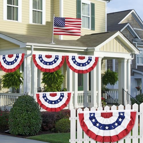 6 Pack 3x6 FT American Bunting Flag, USA Pleated Fan Flag Patriotic Half Fan Banner 4th of July Decorations Outdoor Memorial Day Decor Fourth July Independence Day Outside Red White and Blue Decor
