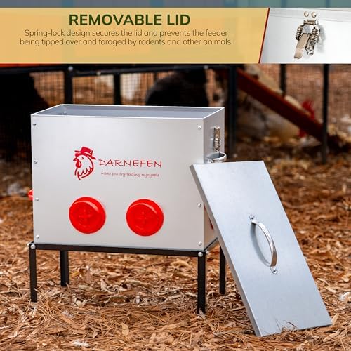 Automatic Chicken Feeder Rat Proof - 40lb 6 Ports Large Capacity Metal Poultry Feeder with Legs and Lids - Galvanized Chicken Feeder for Hen Coop