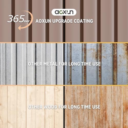 Aoxun 7.4x5.3FT Shed with Floor Galvanized Steel Outdoor Storage Shed Metal Garden Shed with Double Doors, 15mm Moisture-Proof Floor & Ventilation, Sloped Roof for Bike/Generator/Tool Storage (Brown)