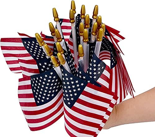 100 Pack Small American Flags on Stick, 4x6 Inch Small US Flags/American Flags for Outside, Mini Hand Held Stick with Kid-Safe Spear Top,Fourth Of July Flags,Independence Day,Patriotic Holiday Yard Patio Decor,4th of July Decorations