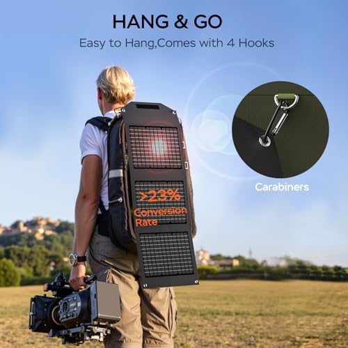 MARBERO Foldable Portable Solar Panel 30W Solar Panel Charger for Power Station >23% High Efficiency USB & DC Port Compatible with Cell Phone Ipad Laptop IP65 Waterproof for Camping Outdoor Cloudy