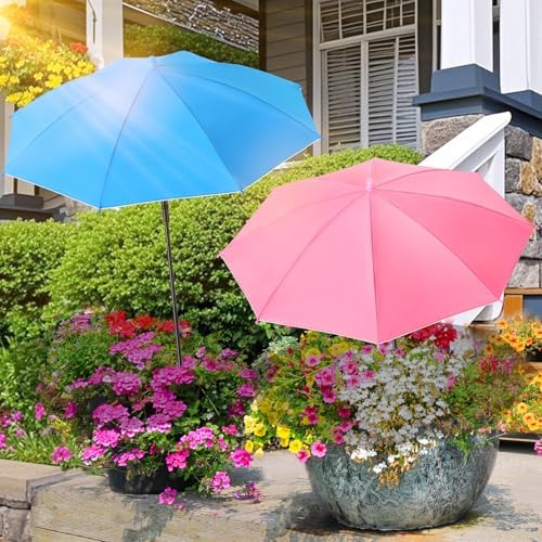 3 Pack Plant Umbrellas for Outdoor Plants - Adjustable Height Garden Umbrella Shade for Potted Plants Garden Beds Flower Pot, Provide Shade to Defend Plants from Blazing Sun, Upgraded Larger Size