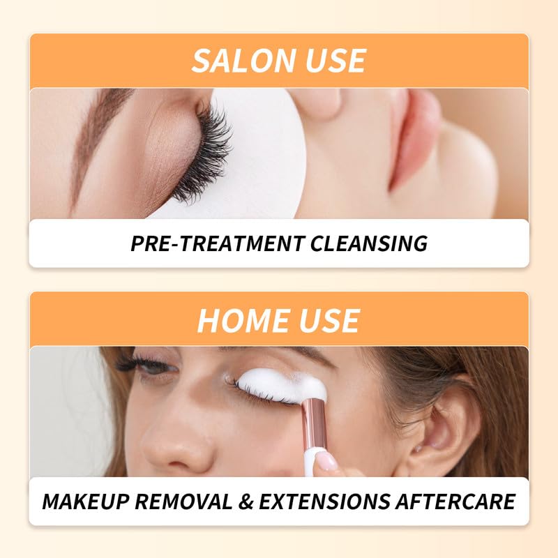 BREYLEE Eyelash Extension Cleanser, Lash Shampoo for Extensions, Lash Cleanser, Lash Bath, Lash Cleaner, Lash Cleaning Kit with Rinse Bottle+Brush+Pad for Professional & Self
