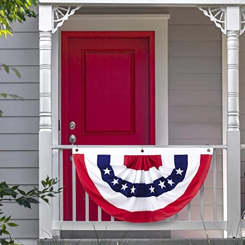 2 x 4 Ft American Pleated Fan Flag, USA Patriotic Half Fan Bunting Flag, Decoration Flags (red-2pcs)