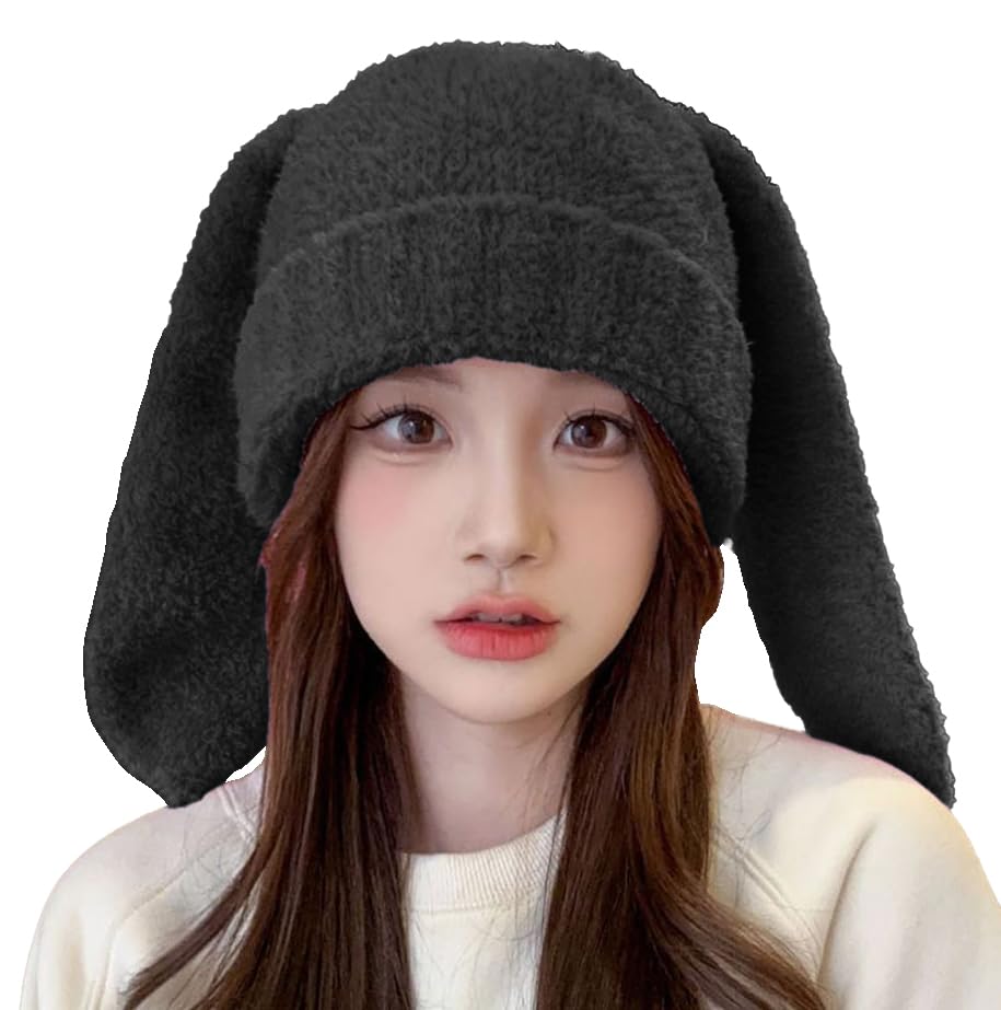 Avilego Y2k Bunny Ear Hats for Women Cute Skull Cap Fluff Warm Beanie Hat for Fall Winter Cold Weather Gift 2023