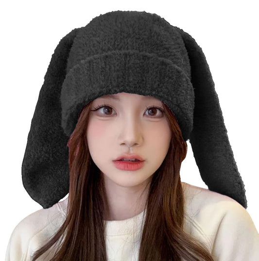 Avilego Y2k Bunny Ear Hats for Women Cute Skull Cap Fluff Warm Beanie Hat for Fall Winter Cold Weather Gift 2023