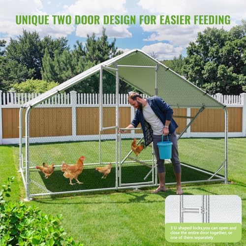 Large Metal Chicken Coop, 10x6.5x6.5FT Chicken Runs for Yard with Cover,