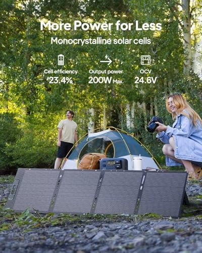 BLUETTI 200W Solar Panel for Solar Generator EB3A AC2A AC50B AC70 AC180 AC200L Elite 200 V2 AC300 AC500 B300K, Foldable Solar Charger with Adjustable Kickstands for RV, Camping, Blackout