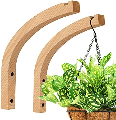 FGSAEOR Plant Hanger, Wall Planters for Indoor Plants, Wooden Wall Mounted Hanging Plant Hooks, Basket Hooks for Lanterns, Flower Bracket, Wind Chimes, Decoration (2-Pack,8-Inch)