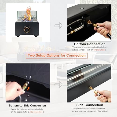 28-inch Table Top Propane Fire Pit, 40,000 BTU Tabletop Firepit for Patio, Outdoor Portable Fireplace Rectangular Fire Bowl w/Wind Glass Shield, Glass Rocks - Black