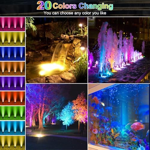 RGB Underwater Pond Lights, 20 Colors Dimmable Submersible Led Fountain Lights with Timer, IP68 Waterproof with Remote Control for Outdoor Ponds Aquarium Garden Pool (Set of 4)