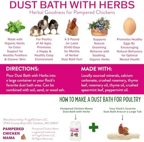 Pampered Chicken Mama 6 lb Dust Bath with Organic Herbs & Essential Oils for Chickens, Quail, & Poultry | Dust Bath for Chickens to Keep Feathers Clean & Healthy