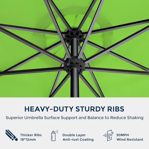 HOMSHADE 9ft Outdoor Patio Umbrella - Market Table Pool Deck Umbrella UPF50+ UV Protection with Push Button Tilt, Crank and 8 Sturdy Ribs (Apple Green, No base)