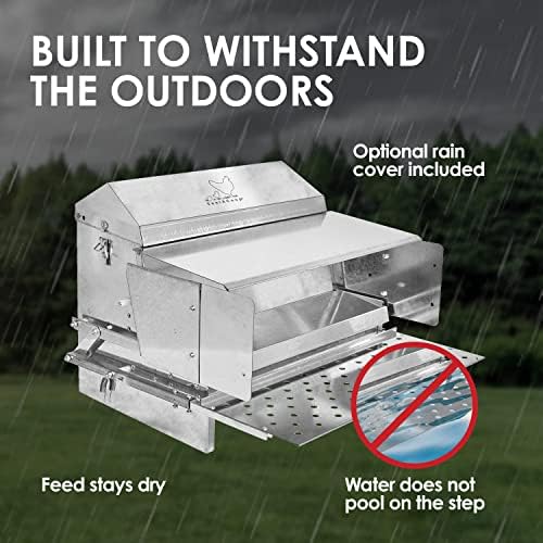 RentACoop Automatic Metal Treadle Feeder - Outdoor Use, Rainproof - Suitable for Chicken, Bantams, Poultry, Pheasants, etc. - 25lb Capacity
