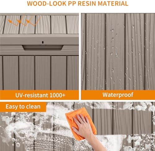 45 Gallon Resin Deck Box, Lockable Patio Outdoor Storage Box for Furniture, Garden Tools and Tools Storage, Waterproof Outside Storage Boxes - Grey