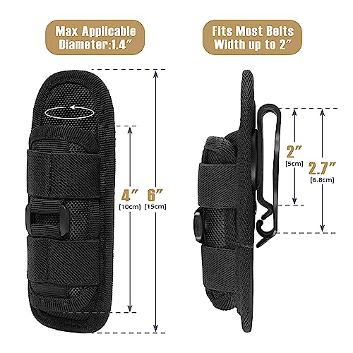 LIVANS Tactical Flashlight Pouch Holster, Rotatable Flashlight Holder Belt Clip Tactical Torch Carry Case with 360 Degree Carabiner Reel Clip