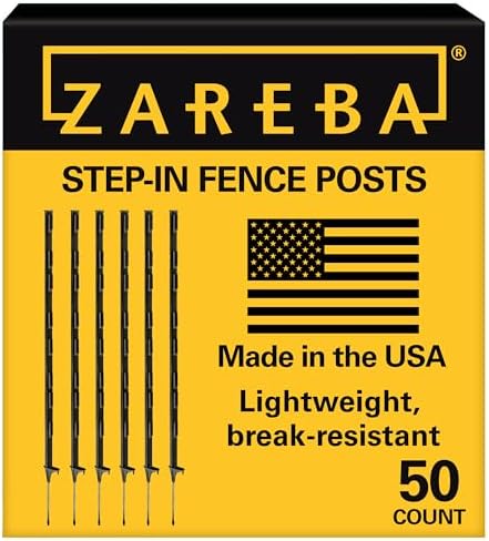 Zareba A-48B 4-Foot Step-in Electric Fence Posts - 50 Pack for Electric Fence System - Sturdy & Easy Installation, Black