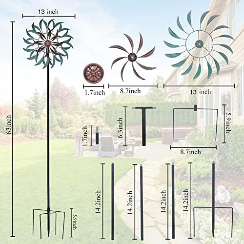 VEWOGARDEN 360° Outdoor Wind Spinner, Wind Sculpture Spinner with Metal Stake, Yard Art Decor for Patio, Lawn & Garden 63 * 13