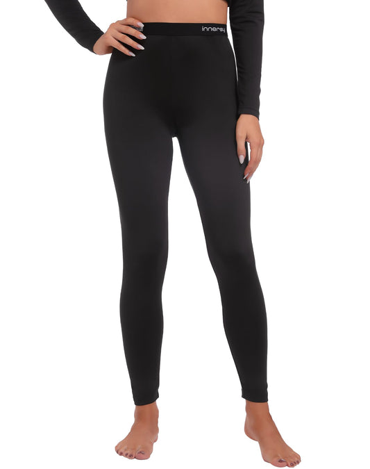 INNERSY Women's Thermal Leggings Warm Winter Thermal Underwear Bottoms High Waisted Yoga Pants(Small, Black)