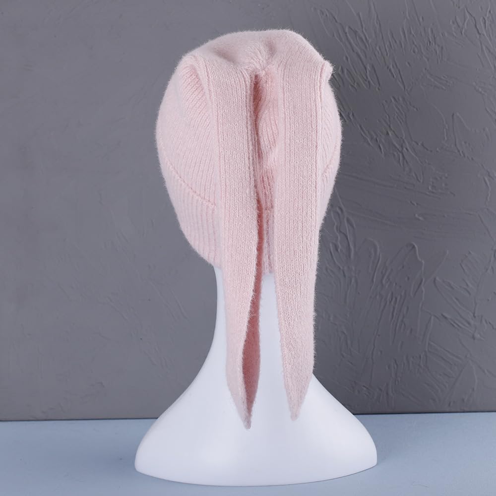 Bunny Beanie Hats for Women Cute Rabbit Beanie Crochet Hats Winter Cap Warm Skull Cap Outdoor Ski Slouchy White
