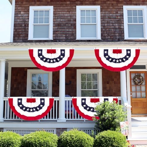 2 × 4 FT 4th of July Decorations, 4 PCS American Pleated Fan Flag, Patriotic Fourth of July Banner, Red White and Blue USA Flag Bunting for Memorial Day Independence Day Parade Outdoor Decor