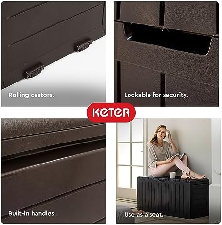 Keter Marvel Plus 71 Gallon Resin Outdoor Storage Box for Patio Furniture Cushions, Throw Pillows, Garden Tools and Pool Floats, Brown