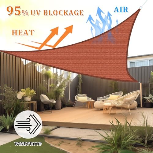 Shade&Beyond Triangle Sun Shade Sail 16'X16'X16' Permeable Canopy Rust Red for Patio Garden Yard Deck Pergola (We Make Custom Size)