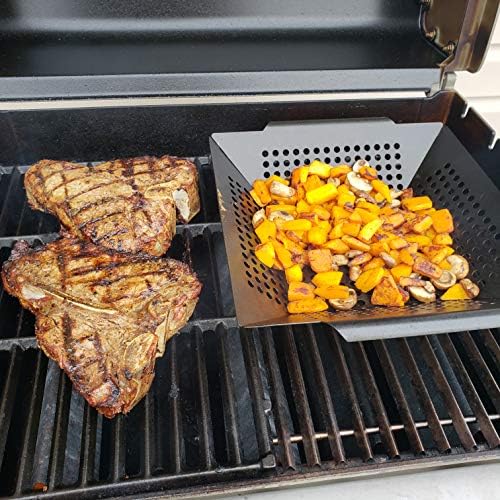 Kona Extra Large Grill Basket for Veggies - Premium Nonstick Grilling Basket/Grill Net - Essential Grilling Accessories For Outdoor Grill & BBQ, 14x13x4 Inches
