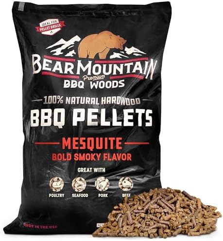 Bear Mountain All Natural Wood Pellets for Smoker, Grill & BBQ, 40 Lbs, Mesquite - Premium Hardwood Barbecue Pellets for Indoor and Outdoor Grilling