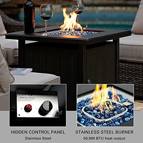 BALI OUTDOORS 50000 BTU Propane Fire Pit with Lid, 28 inch Fire Pit Table Outdoor, Black Firepits for Outside Backyard, Patio