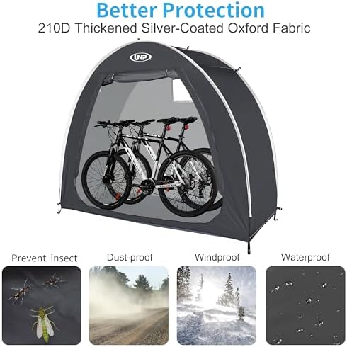 UNP Bike Storage Shed Tent, Portable Outdoor Bike Storage Tent with 210D Oxford Thick PU4000 Waterproof for 1/2/3/4 Bikes, Bike Covers Storage Shed Tent for Bicycles, Lawn Mower, Garden Tools