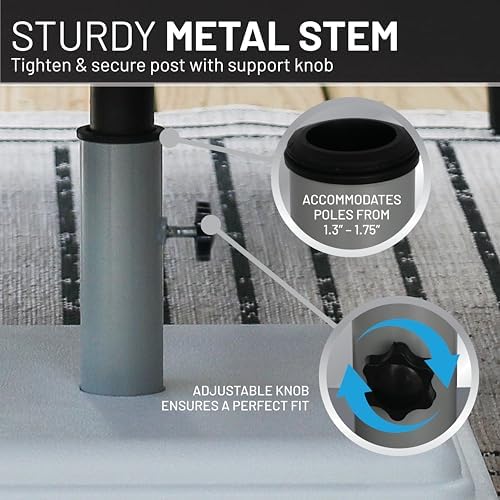 US Weight 40 Pound Umbrella Base - Weighted Umbrella base For Use With Patio Table – Heavy Duty Base- 4” Stem Accommodates 1”-1.5” Pole Sizes – White