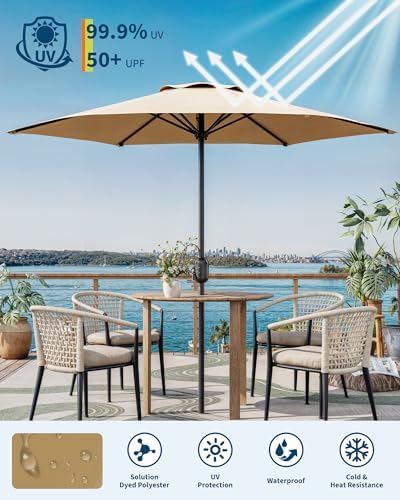 7.5FT Patio Umbrella Outdoor, Market Umbrella, Table Umbrella, 6 Sturdy Ribs UV Protection Waterproof for Garden, Pool, Deck, Backyard (Tan)