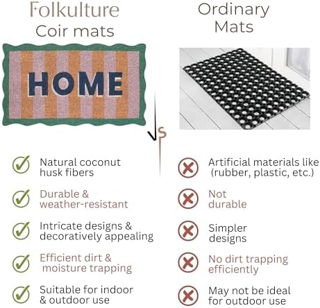 Folkulture Door Mat | Eco Friendly Mats for Front Door | (16 x 28) Welcome Matt or Doormat for Home Entrance | Durable & Anti Slip Coir Mats Outdoor or Entryway Rug (Home-Sweet-Home)