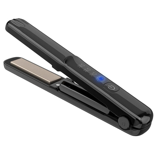 Cordless Hair Straightener and Curler, 2 in 1 Portable Mini Flat Iron & Curling, Fast Heating & Titanium Plate with 4 Adjustable Temp, Travel Size and USB Rechargeable with Pouch (Black)
