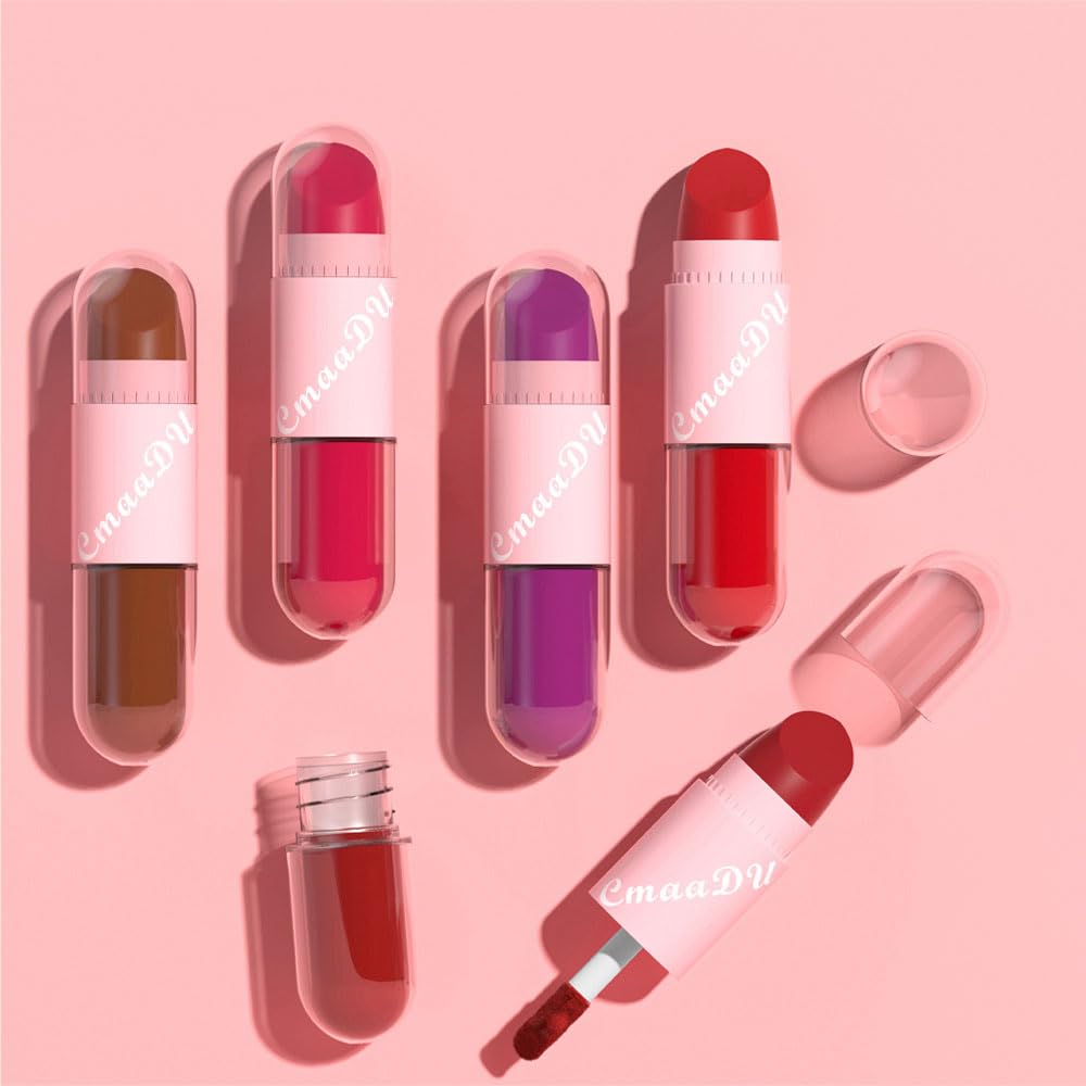 evpct 2 In 1 Matte Lipstick & Long Lasting Smudge Proof Liquid Lipstick Lip Gloss Stain 3Pcs Set for Women Dark Ruby Red Nude Beige Pink Mauve Matte Vegan Long Wear Waterproof 24 Hour Lipstick Set04