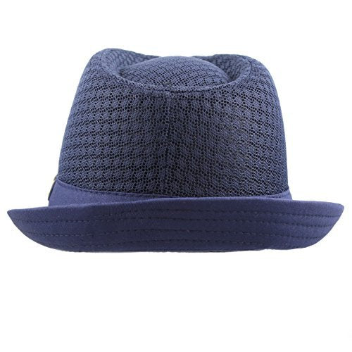 The Hat Depot Light Weight Classic Soft Cool Mesh Crushable Fedora hat (S/M, Navy)