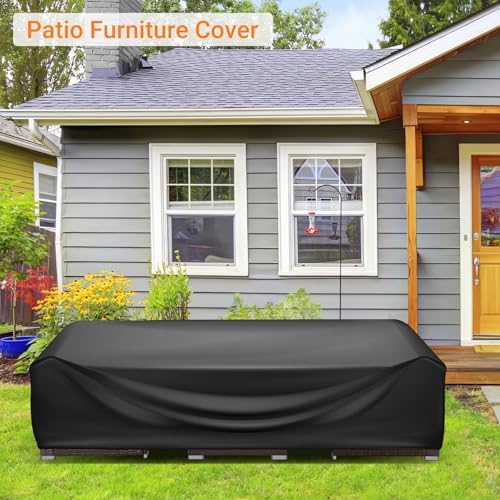WLEAFJ Patio Furniture Covers Rectangle, Outdoor Table Covers Waterproof, Heavy Duty Outdoor Furniture Cover, Patio Sectional Set Cover 90" L x 64" W x 28" H, Black