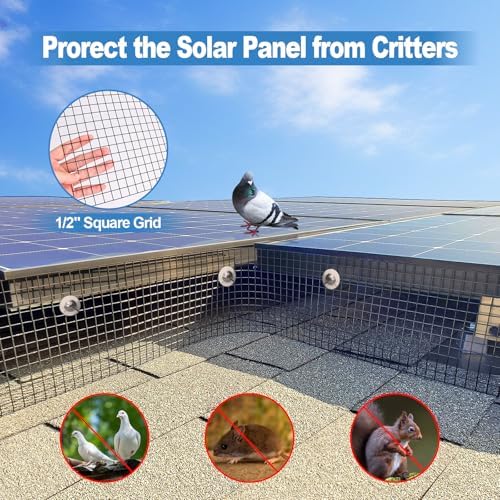 Critter Guard for Solar Panel Bird-Guard - INCIKITI 6in x 100ft PVC Coated Pigeon Netting 1/2" Bird Mesh with 100 Fastener Clips, 20 Tie Wire, Cutting Scissor, Gloves, Pigeon Solar Panel Mesh for Bird