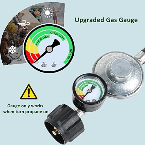 ATKKE 3ft Propane Hose Regulator with Gauge, Universal Gas Grill Regulator and Hose for Weber, Charbroil, Nexgrill, Cuisinart Grill, Patio Heater and Fire Pit, Low Pressure 3/8 Female Flare Nut