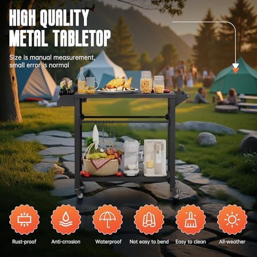 SUNCROWN Outdoor Grill Table with Wheels, Kitchen Cooking Prep Tables Movable BBQ Grill Cart for Garden, Camping, Home Party, Bar, Pizza Oven Table Stand
