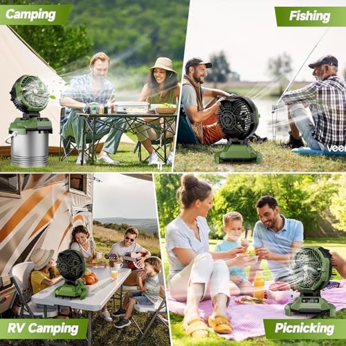Lacoco Portable Misting Fan with 150 ° rotation, 30000mAh Rechargeable Battery Operated Fans, Outdoor Cooling Fan for Patio, BBQ, Worksite, Adjustable Base for 10-13in Bucket(No Bucket Included)