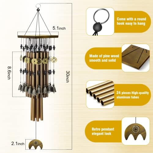 Wind Chimes for Outside, 30"Memorial Wind Chimes with 24 Copper Tubes and 16 Copper Bell for Garden,Patio,Window Wind Chime Hanging Decoration,Bronze Memorial Sympathy Wind Chime Gifts for Mom