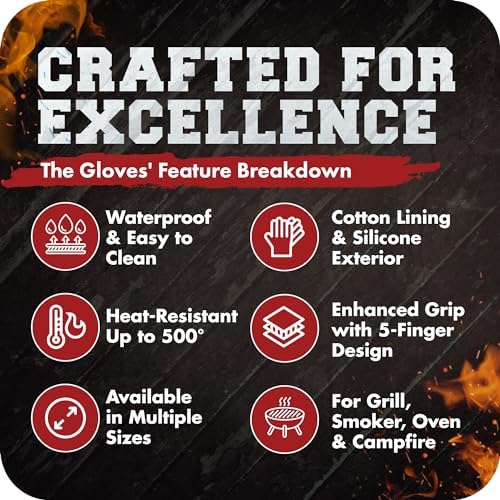 KITCHEN PERFECTION Silicone Smoker Oven Gloves-Extreme Heat Resistant BBQ Gloves-Handle Hot Food Right on Your Grill Fryer & Pit|Waterproof Grilling Cooking Baking Mitts|Superior Value Set +3 Bonuses