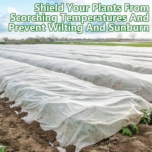 DECOHS 15 x 10 Ft Plant Sun Protection Cloth, Garden Plant Shade Cloth, Non-Woven White Light Refraction Sunshade Cloth for Protecting Plants Vegetable Rows from Direct Sunlight