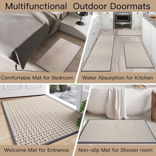Door Mat Entrance 24"x35", Dirt Resistant and Absorbent, Non-Slip Rubber Backing Floor Mats, Easy Clean Low-Profile Doormat for Entryway, Front Door, Inside Entrance, Grey